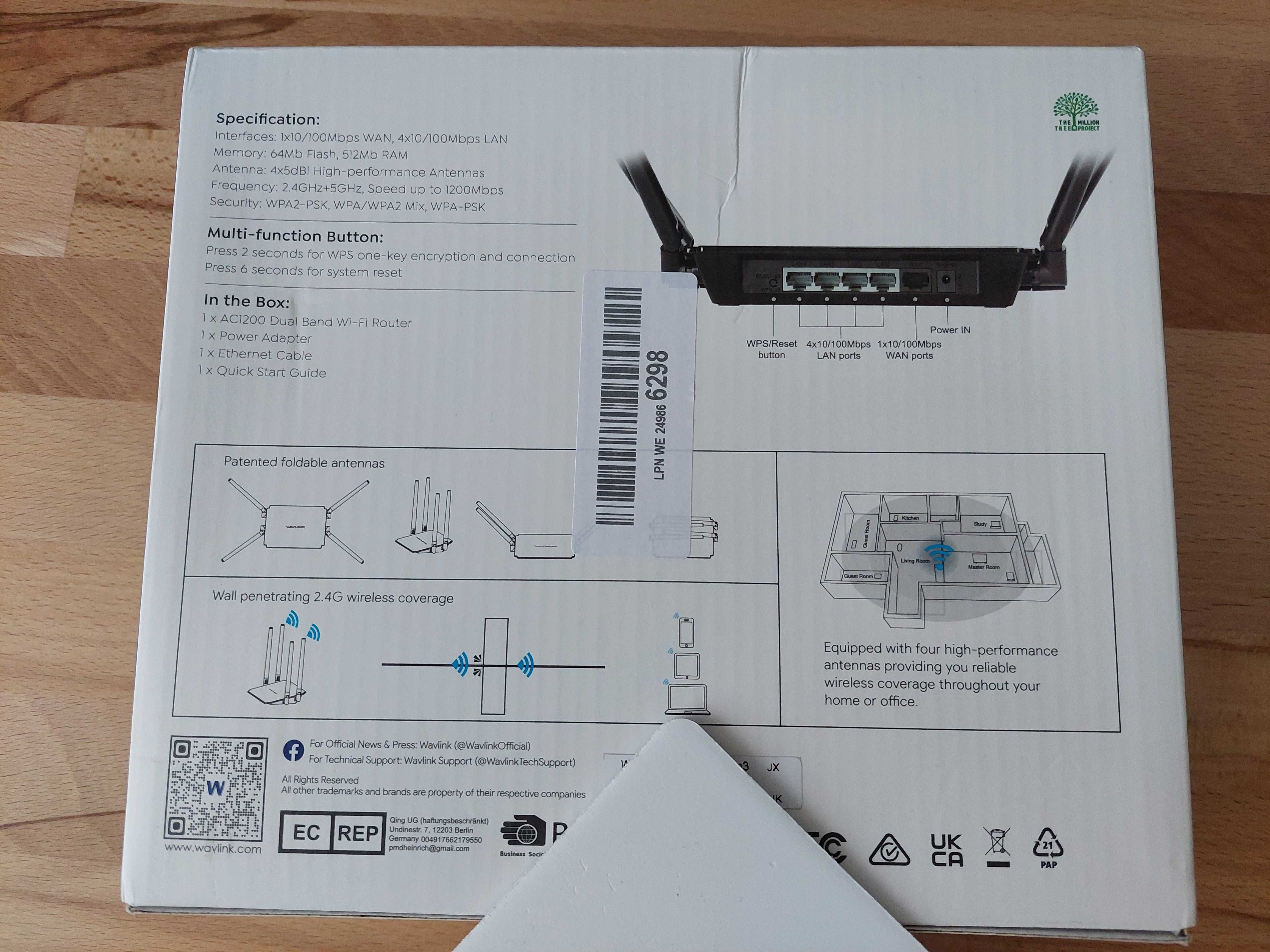 Router WAVLINK AC1200 Dual Band Wi-Fi Router, nowy! 4 lan.