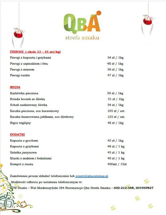 Catering świąteczny / Pierogi / uszka / krokiety / mięsa pieczyste
