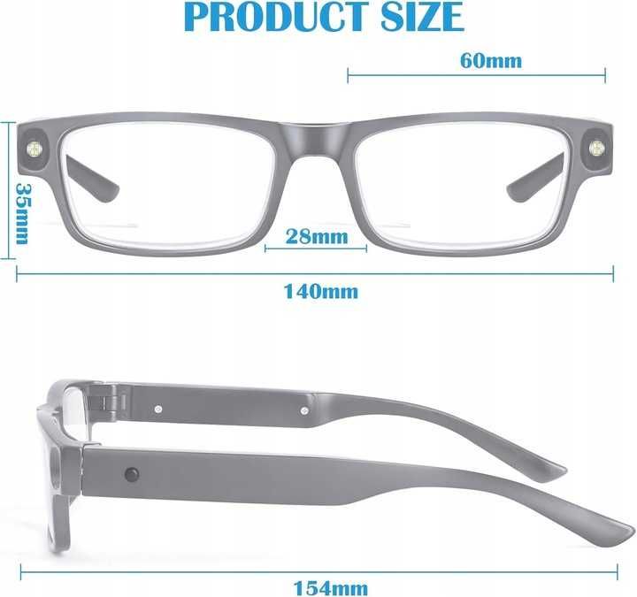NZQXJXZ 200% podświetlane okulary powiększające LED ładowane USB białe