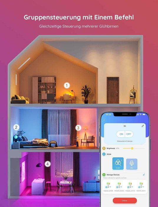 Govee zestaw 2 × inteligentna żarówka E27 RGBWW Wi-Fi 9 W / 800 lm