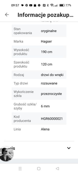 Kabina prysznicowa drzwi przesówne 120 cm