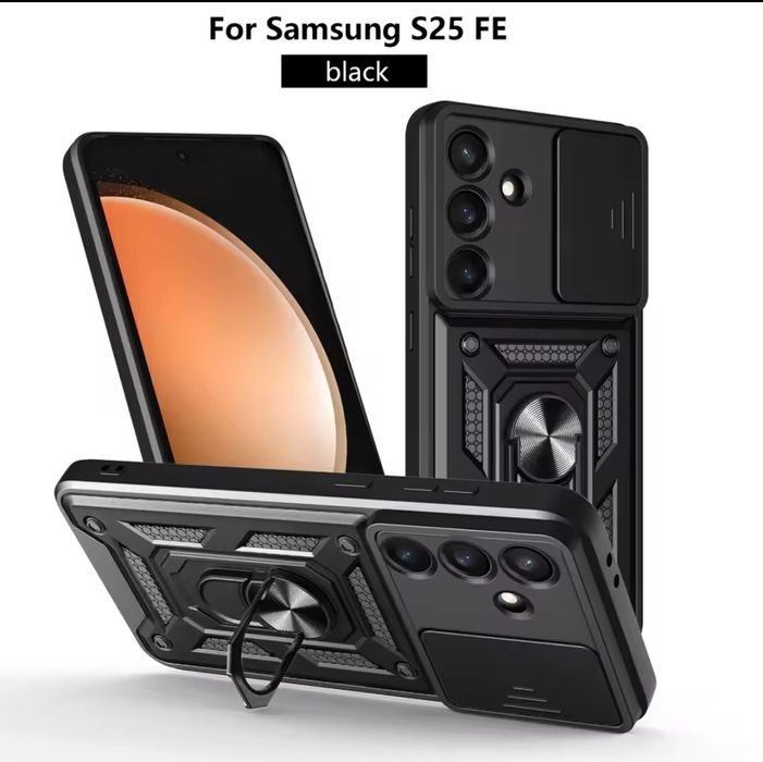 Ударопрочный чехол на Samsung S25 S24 FE со шторкой с кольцом чохол