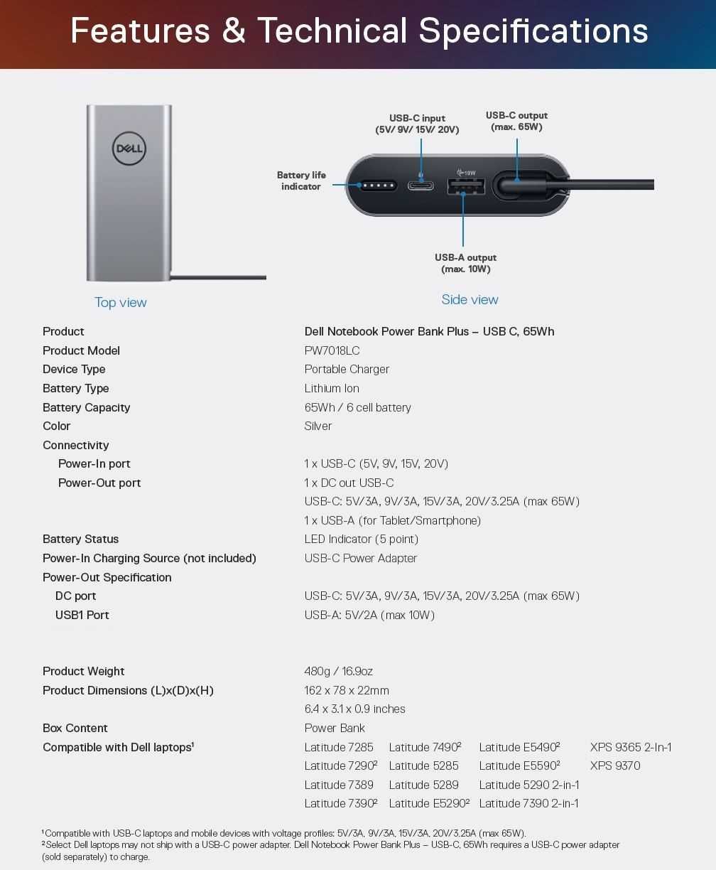 Power bank USB-C Dell PW7018LC (NOVO)