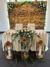 Ścianka dekoracyjna stół prezydialny boho/rustykalne wesele LUBUSKIE