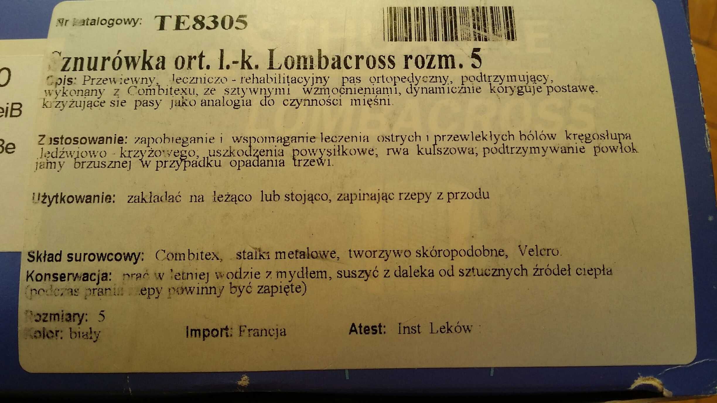 Lombacross pas gorset lędźwiowo krzyżowy ortopedyczny orteza 106-120