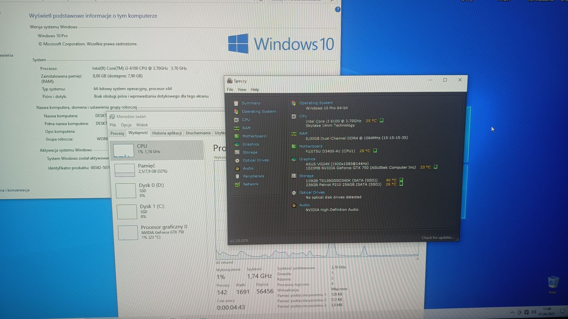 Komputer Fujitsu Esprimo P556 i3-6100, GTX ,8GB ram, SSD, Windows 10