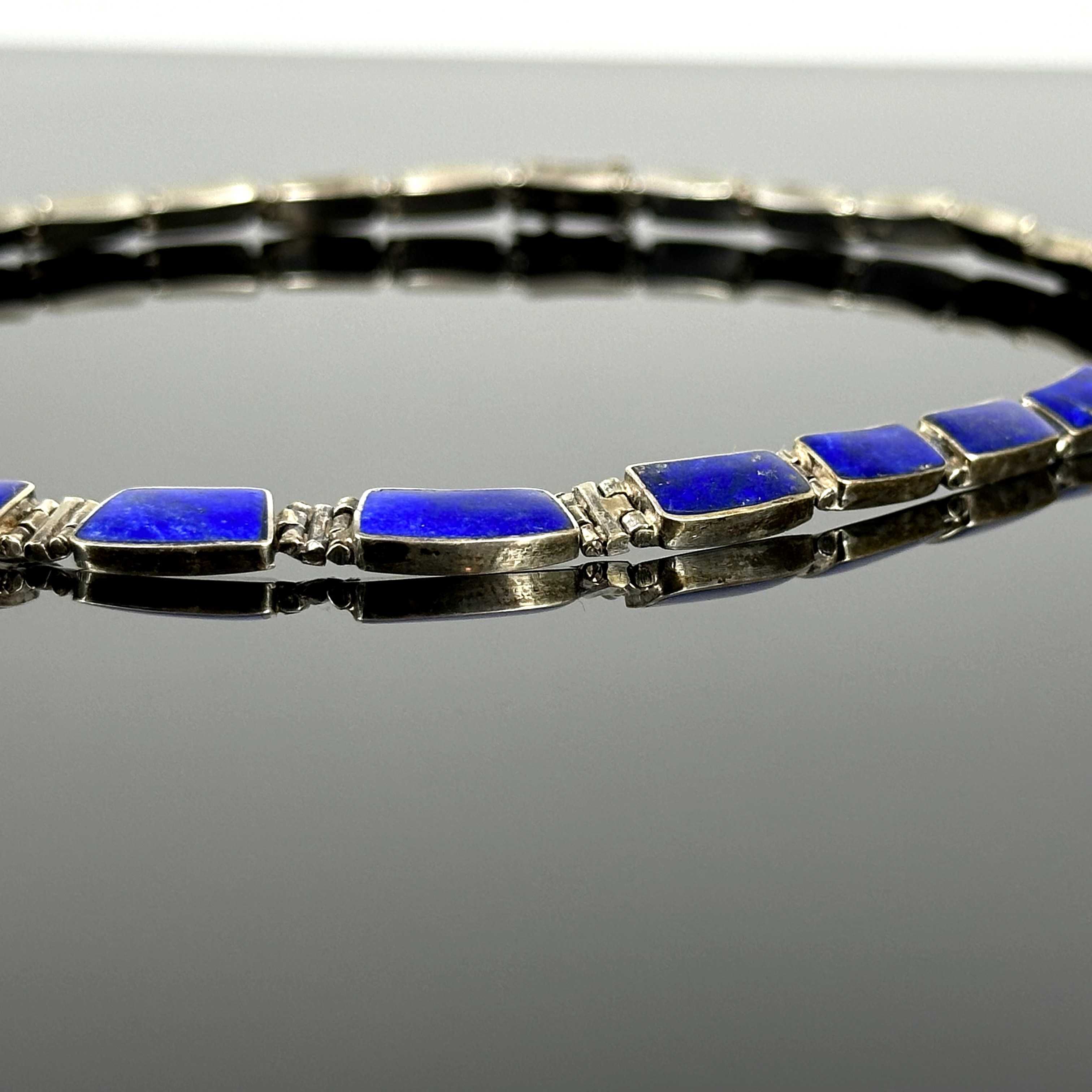 Srebro - Srebrny naszyjnik Art Deco z Lapis Lazuli - próba 925