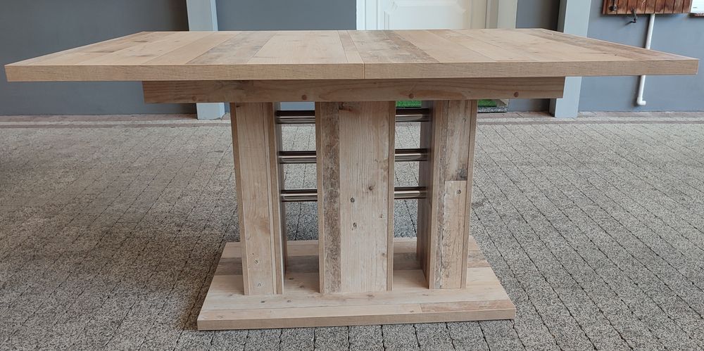 Piękny stół rozkładany, 140-180x90x75, kolor starego drewna, oldstyle