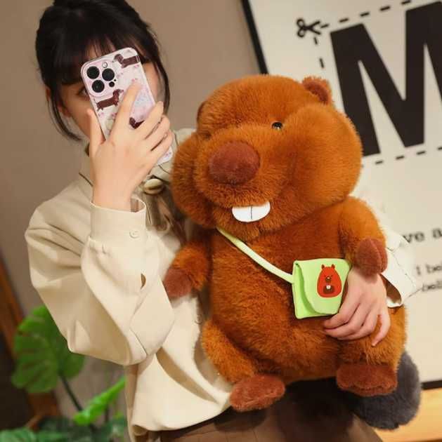 Мягкая Игрушка-подушка бобер с пледом внутри (50 см)