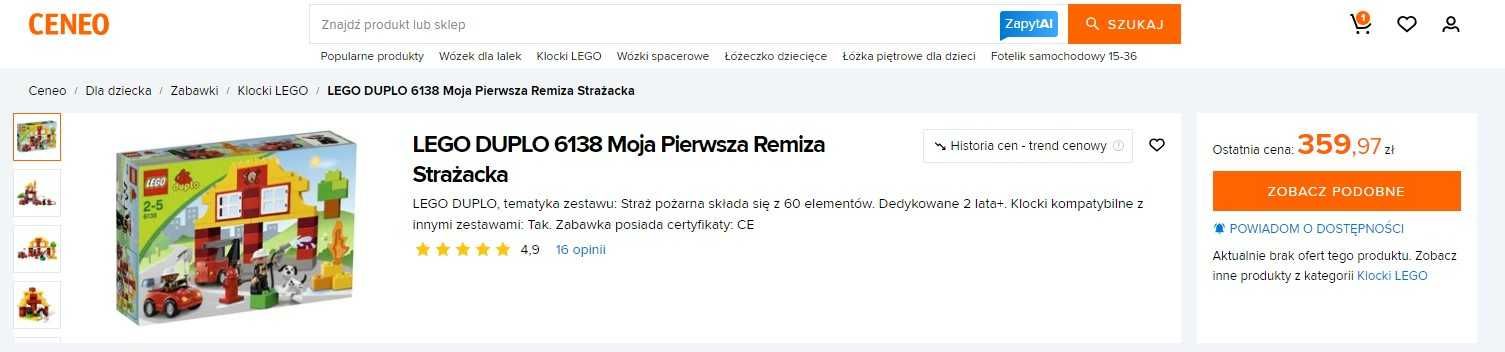 Lego duplo Moja pierwsza remiza strażacka 6138 + Wóz strażacki 5682