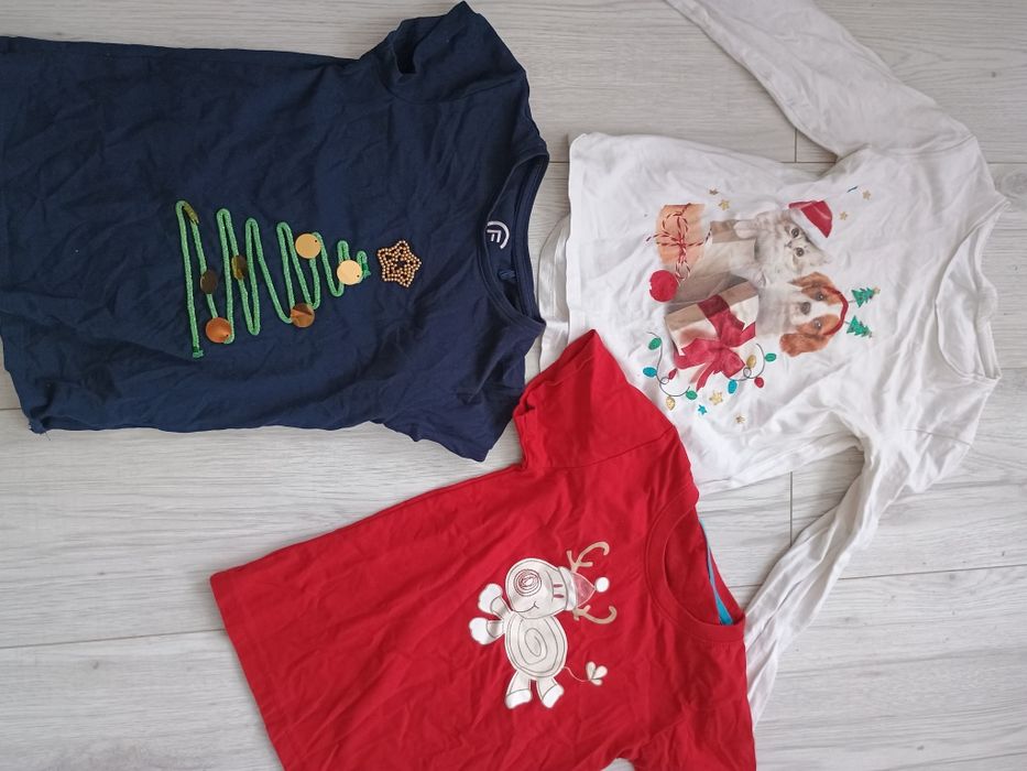 Zestaw 3 szt bluzki świąteczne choinka hm h&m 122 128