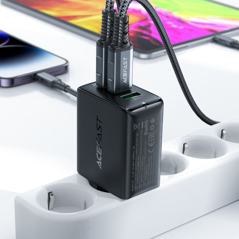 szybka ładowarka sieciowa gan 2x usb-c usb-a pps pd qc4+ 65w biała