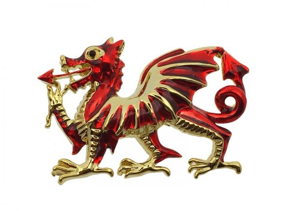 Брошь «Валлийский дракон» с красной эмалью и позолотой 18 карат