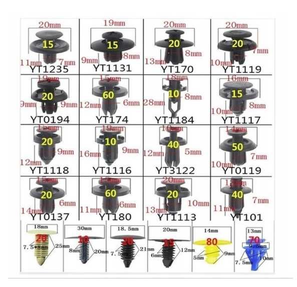 Zestaw spinki kołki klipsy tapicerki samochodowe - 650 elementów