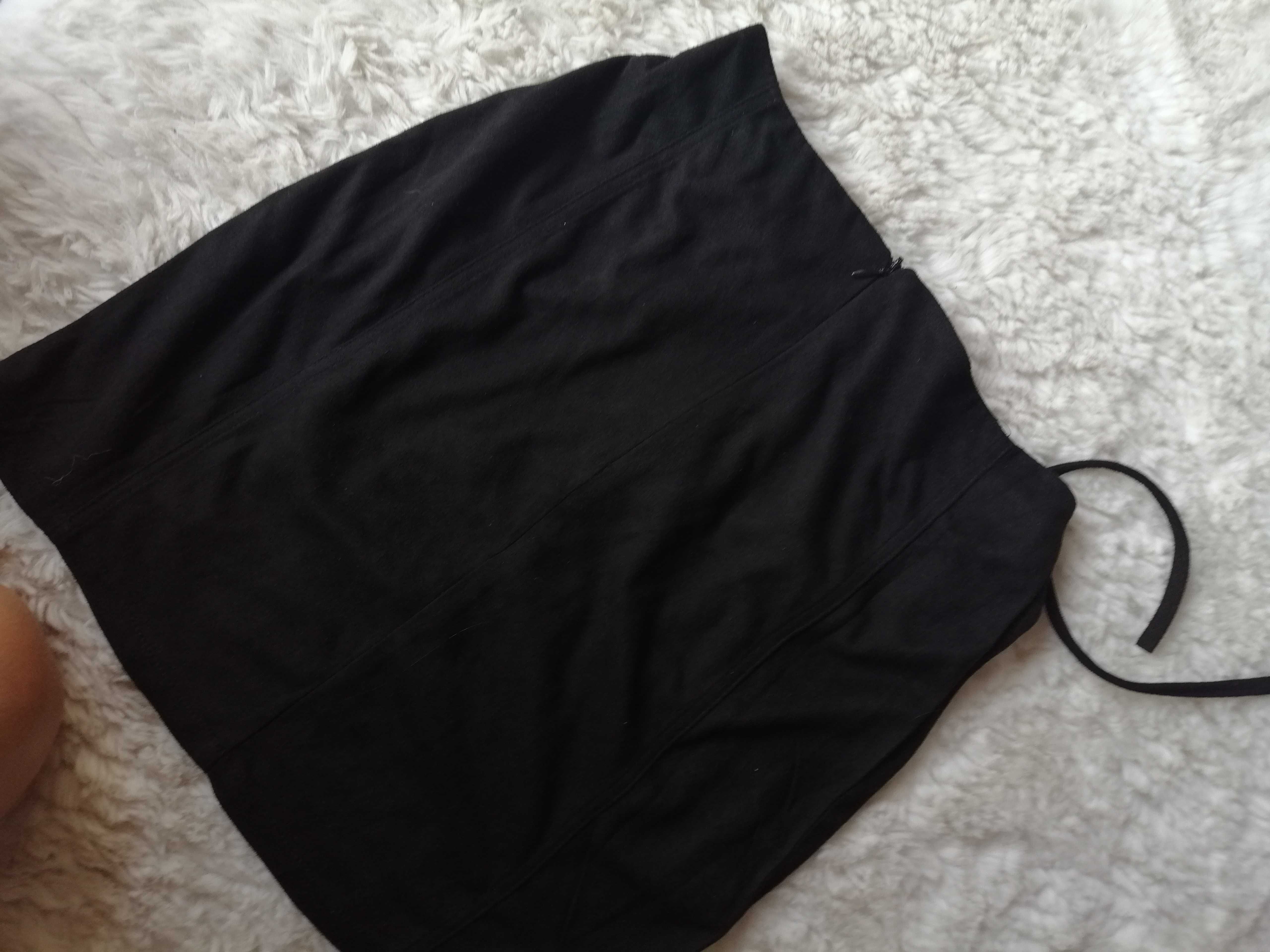Mała czarna spódnica xs 34 ćwieki wiązana wysoki stan miękki materiał