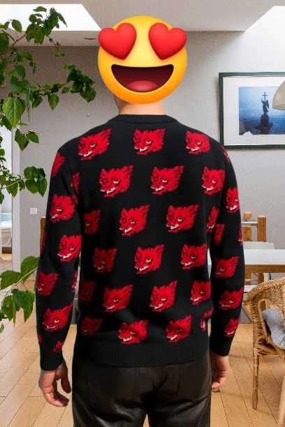 Męski sweter oversize czarno-czerwony – wzór smoka