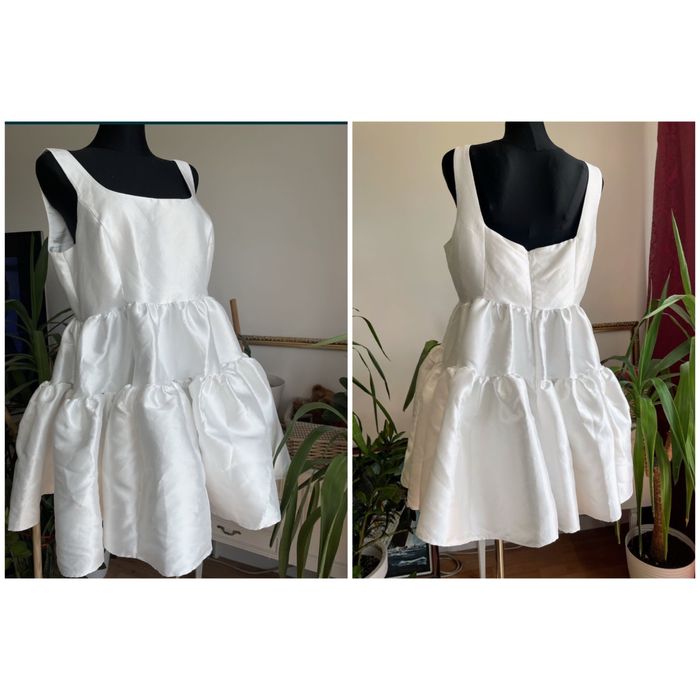 Biała satynowa sukienka mini trapezowa falbanki xxl 44 asos