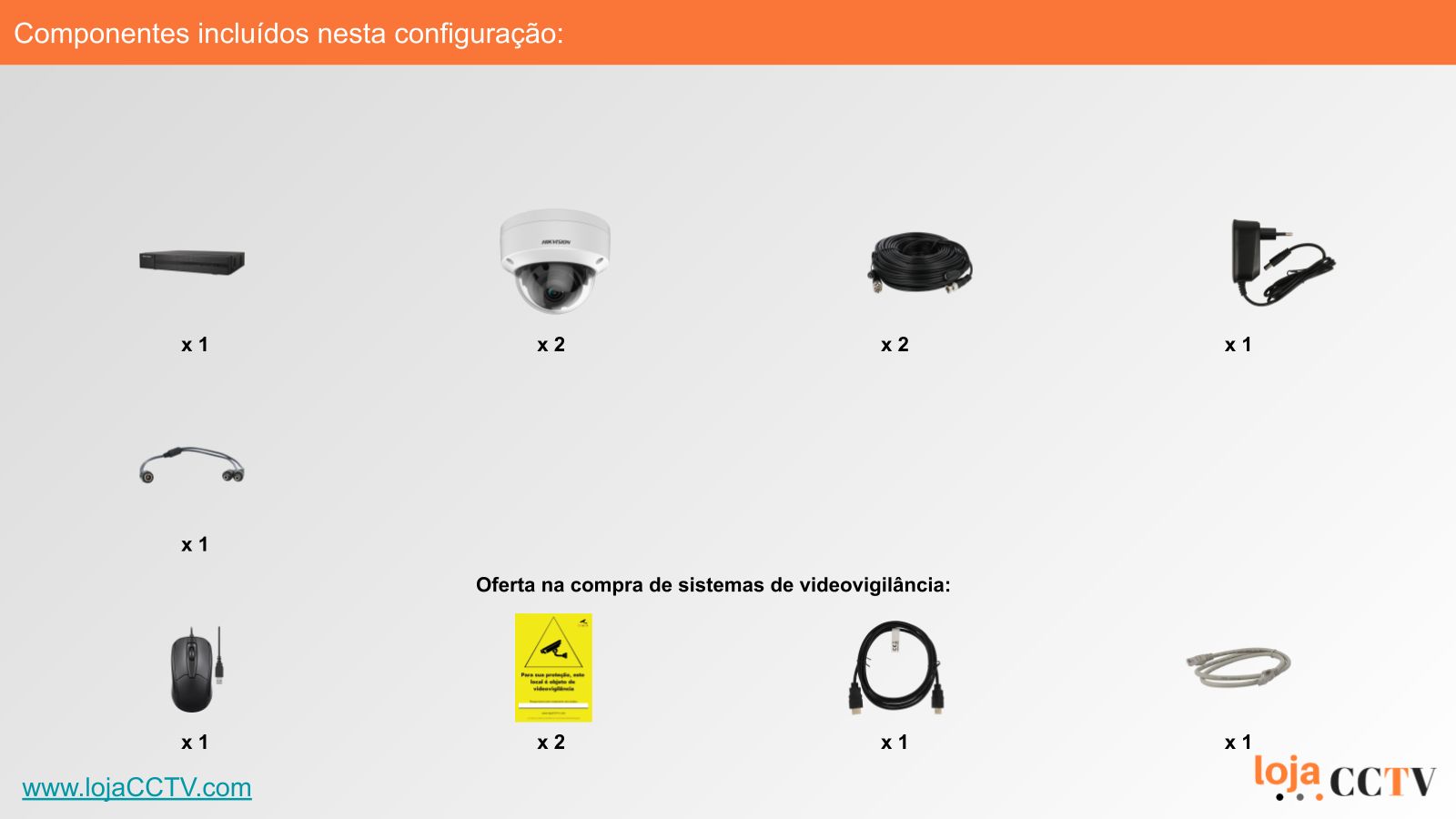 Videovigilância com fios (RG59) 2 Câmaras Mini-Dome 5 mpx, Hikvision