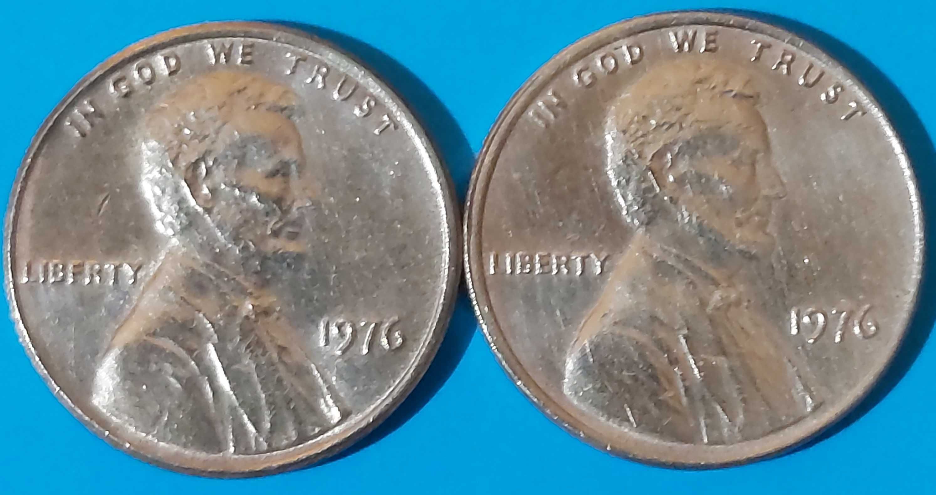 2 Moedas de One Cent de 1976 dos USA Abraham Lincoln
