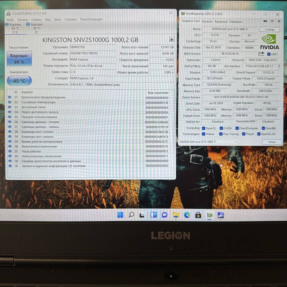 Lenovo Legion/144Гц/Intel i7-9750H 4.5Гц/RAM 16G/M2 1TB/GTX 1660Ti 6GB