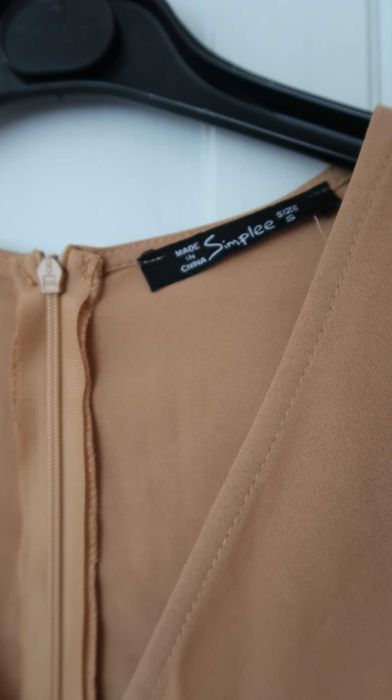 Simplee kombinezon beż brąz długi z falbanką elegancki boho S /36