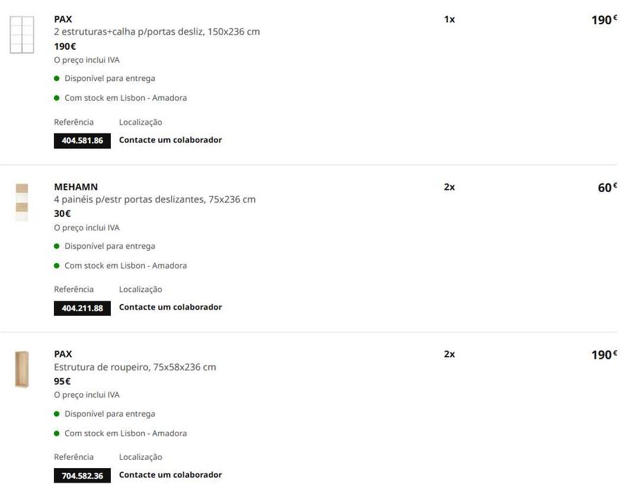 Armário PAX IKEA c/ Portas MEHAMN