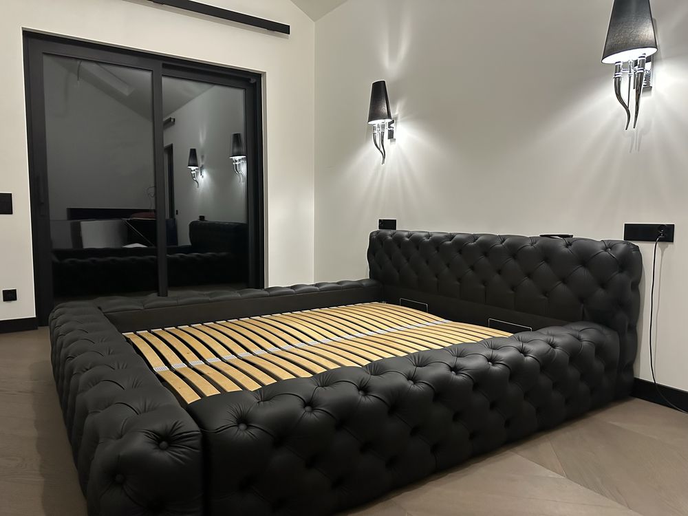 Chesterfield łóżko do sypialni skóra naturalna 160x200