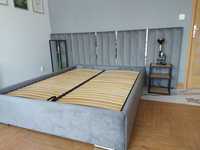 Łóżko tapicerowane z zagłówkiem modułowym, panele ścienne tapicerowane