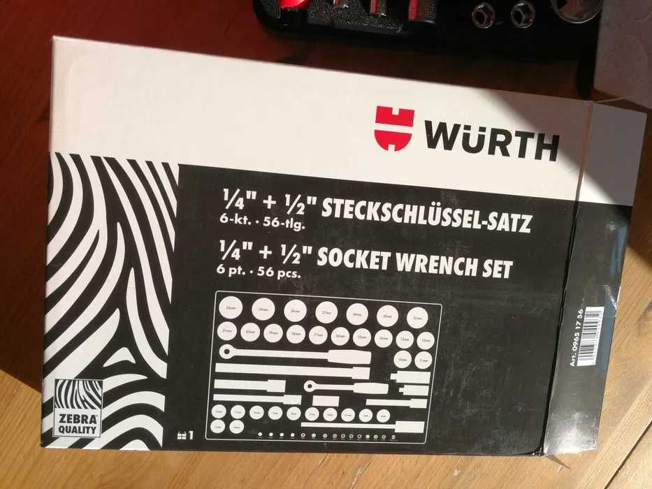 Zestaw kluczy nasadowych Wurth 56 1/2 + 1/4 cala, elementów, nowe
