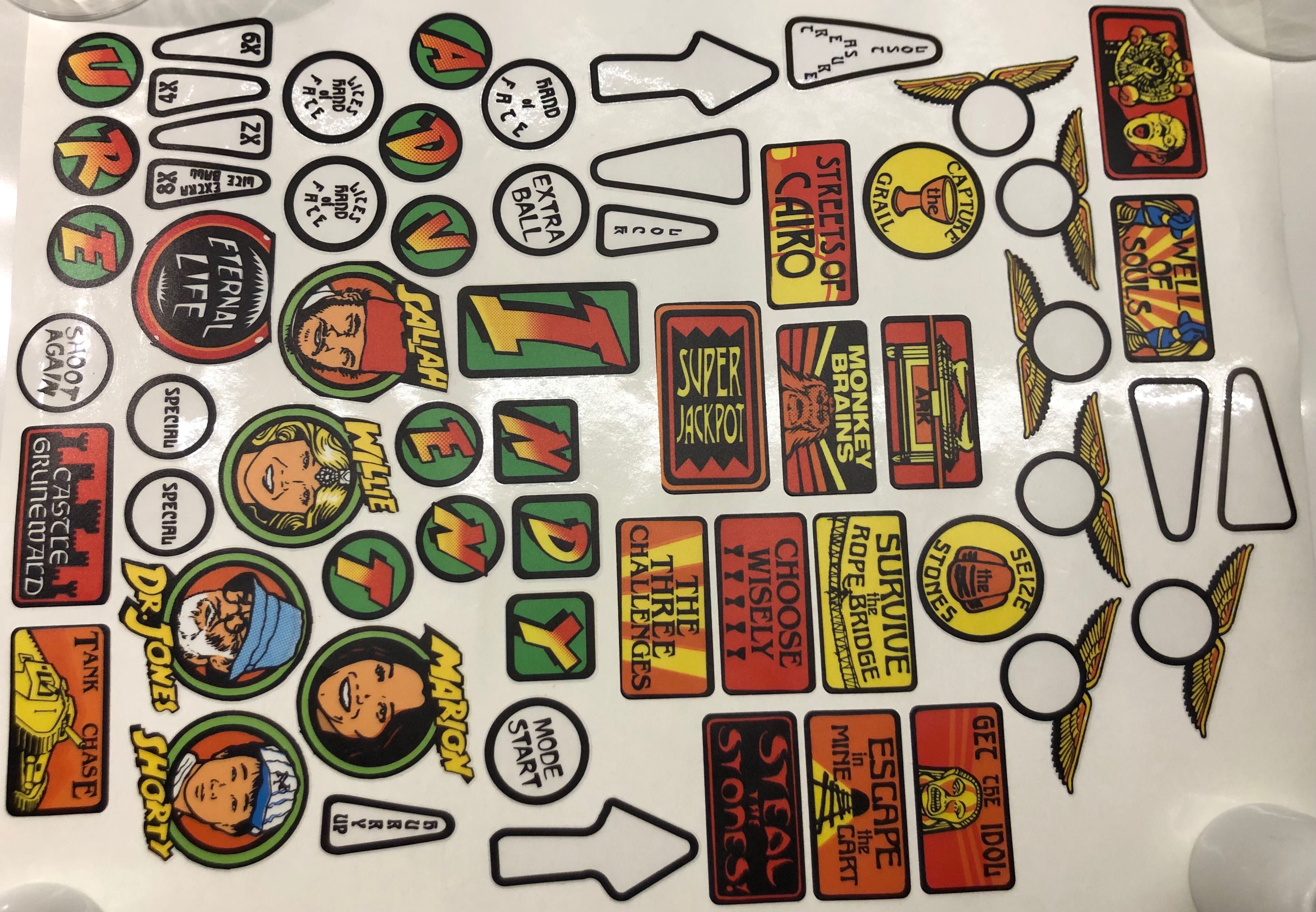 Indiana Jones Insert Decals Fliper pinball Oryginał z USA M.P.
