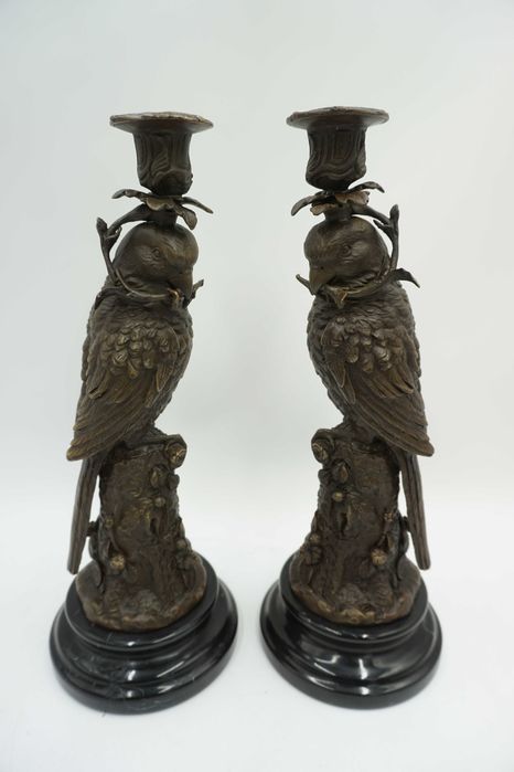 PARA Swieczników papugi z brązu-cudo