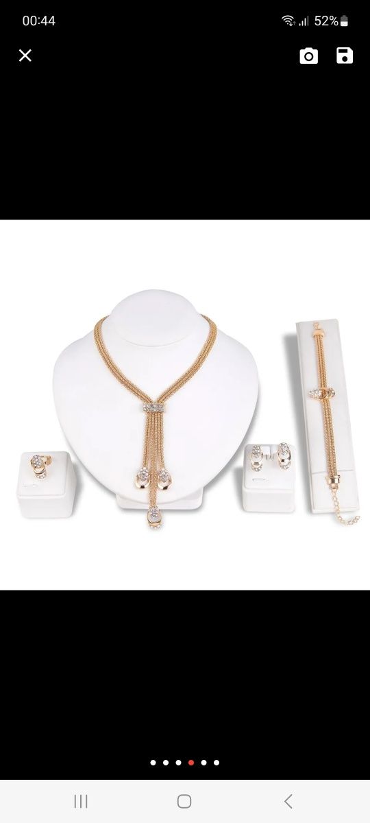 Conjunto elegante de colar, brincos anel e pulseira