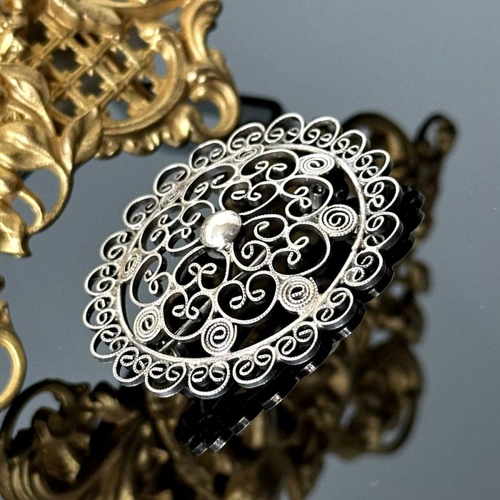 Srebrna secesyjna broszka, oryginał z ok. 1915 roku, srebro próby 835