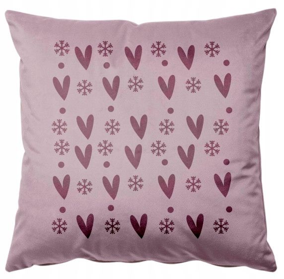 Poszewka welurowa poduszka 40x40 ozdoba Świąteczna Serca śnieżynki