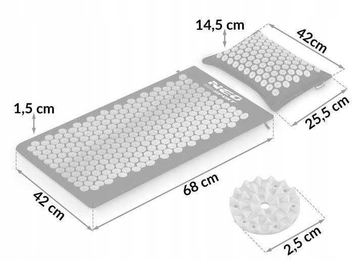 NeoSport Mata do akupresury z kolcami NS-903 czarno-srebrna