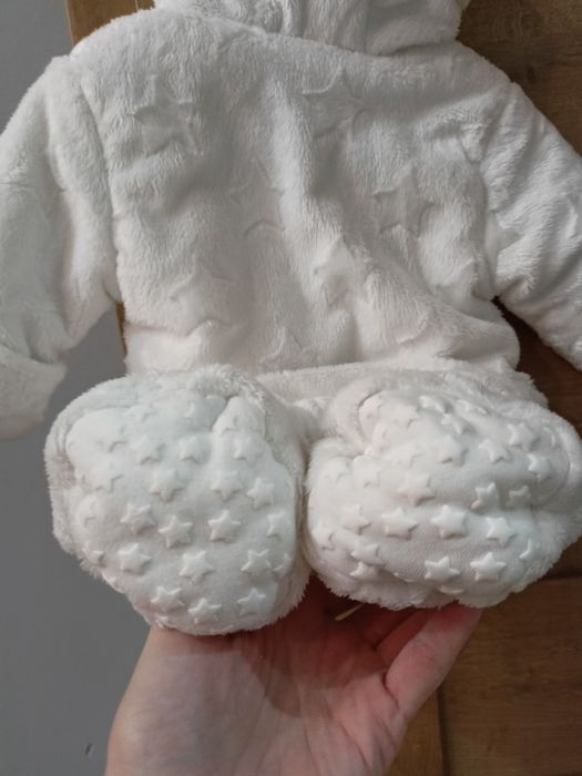 Kombinezon 50 56 dla noworodka 62 biały miś zimowy z uszami chrzest