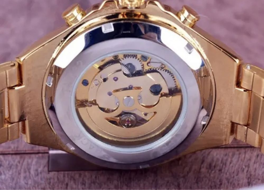 Чоловічий механічний годинник золотые часы часи Winner Skeleton