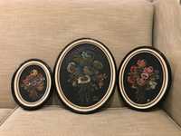 Conjunto 3 quadros florais a óleo ovais (vintage/antigos)