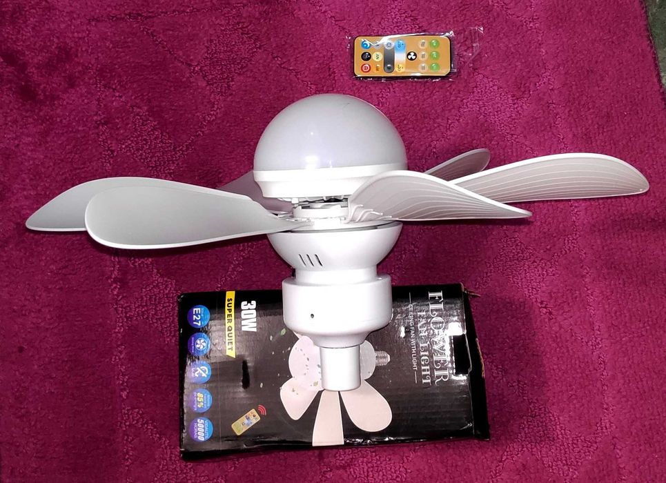 Люстра-вентилятор потолочная с пультом д/у под ламповый патрон Е27.