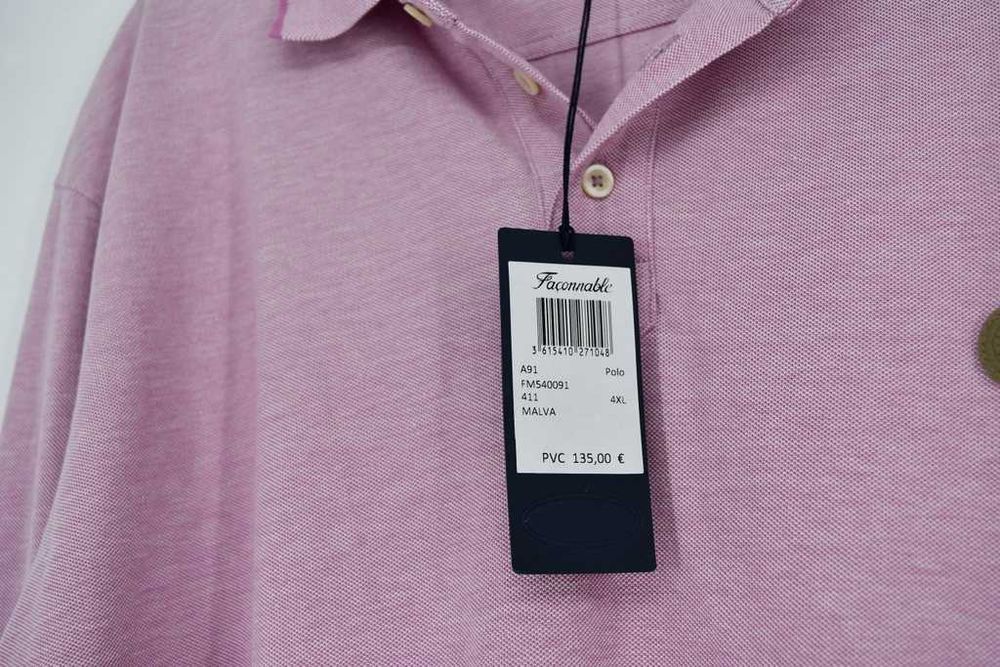 Faconnable Malva długi rękaw polo liliowe 4XL 100 % bawełna nowa