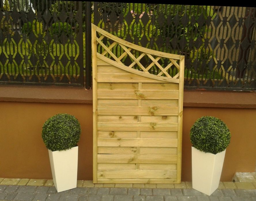 Pergola Płot 2 Łuki Wypukłe z Kratką Pergole Drewniane Płoty Lamelowe