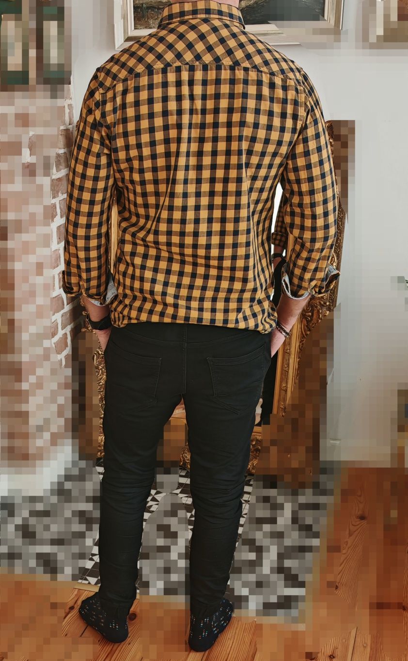 Koszula męska slim w kratę żółto granatowa M/L Carry