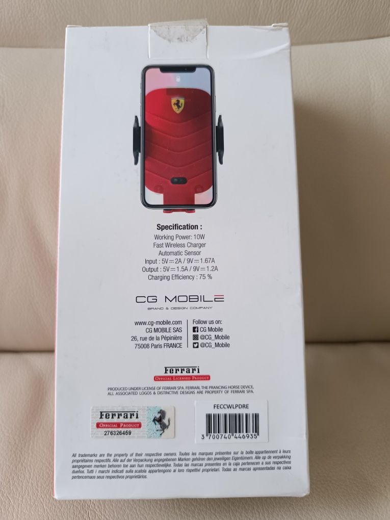 Scuderia Ferrari - ładowarka Indukcyjna do telefonu, uchwyt samochodow