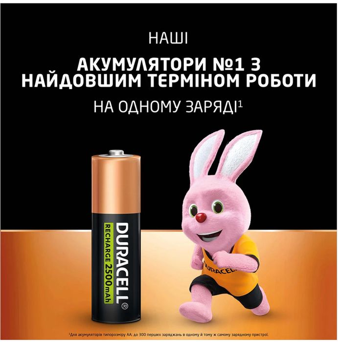 Аккумуляторні батарейки Duracell Rechargeable2500 mAh, кількість 4 шт.