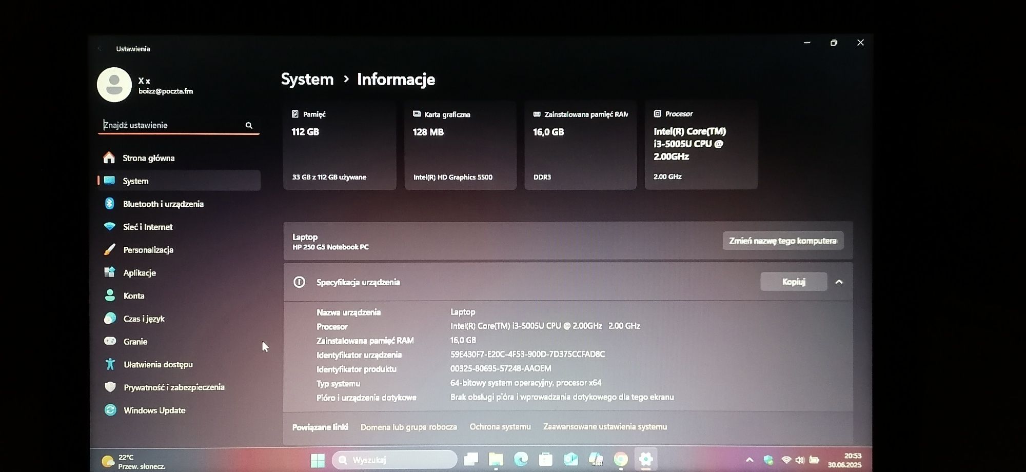 Laptop Hp 250 G5 i3, 16Gb ram ,SSD