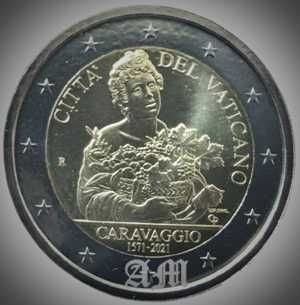 VATICANO - 2€ Moeda 450º Aniversário do nascimento de Caravaggio 2021