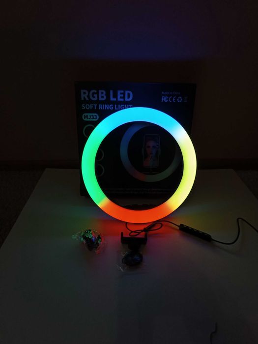 Кольцевая лампа 33 см ргб, на штативе 210 см, белый свет, нова