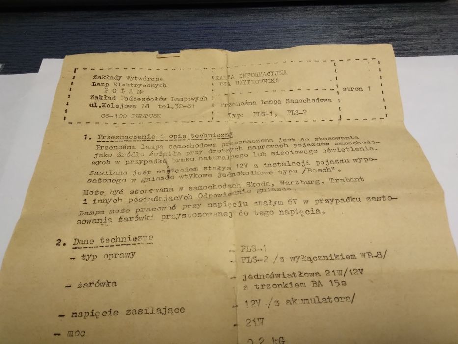 Lampa samochodowa warsztatowa Polam PLS 1/2 Fiat maluch Wartburg Prl