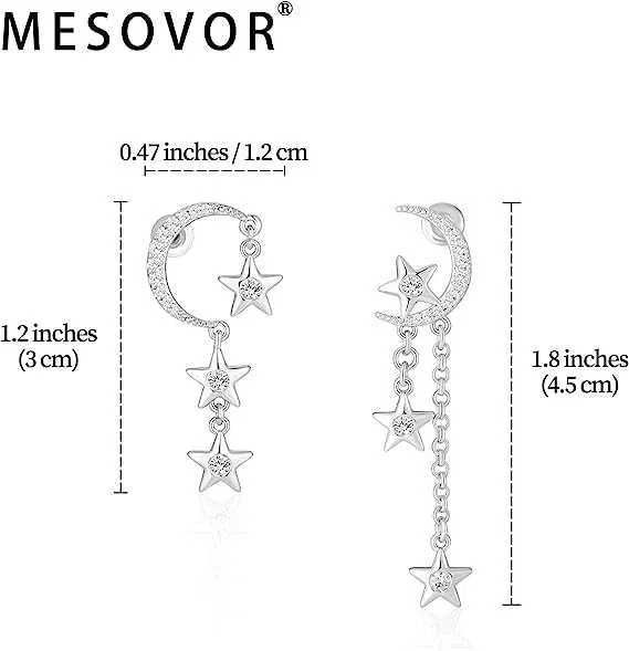 MESOVOR Moon asymetryczne błyszczące kolczyki z cyrkoniami