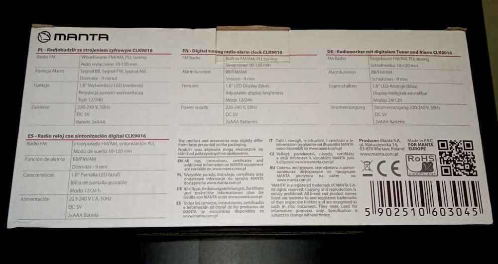 Rádio-despertador Manta CLK9016